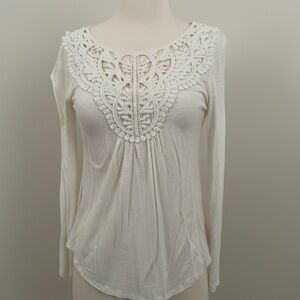Embroidered white long sleeve top